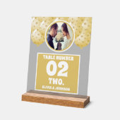 金ゴールドバルーン写真結婚のテーブル番号つや消し アクリルサイン (傾斜)