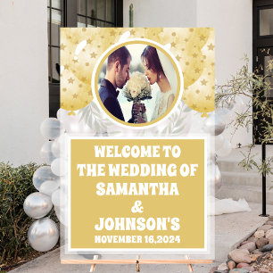 金ゴールドバルーン写真結婚の歓迎フロステッド アクリルサイン