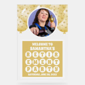 金ゴールドバルーン写真退職ようこそ曇り アクリルサイン (正面)