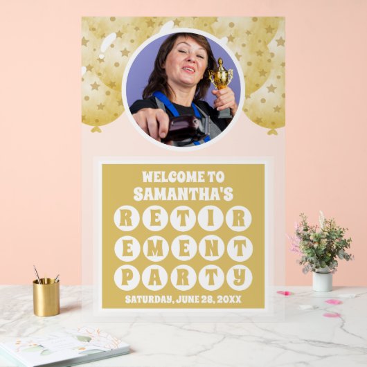 金ゴールドバルーン写真退職ようこそ曇り アクリルサイン (ウェディング)