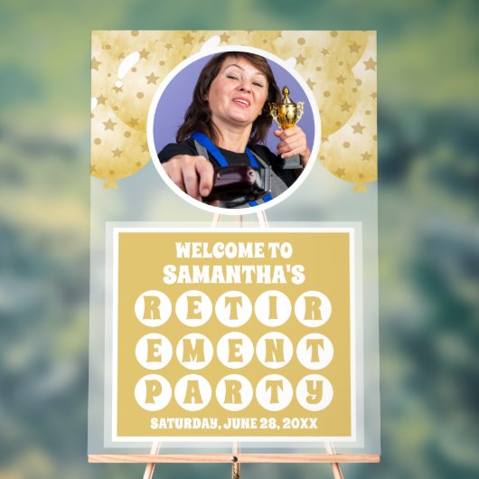 金ゴールドバルーン写真退職ようこそ曇り アクリルサイン (ニュートラル)