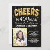 金ゴールドバルーン応援40年40歳の誕生日の写真 招待状 (正面)