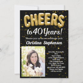 金ゴールドバルーン応援40年40歳の誕生日の写真 招待状