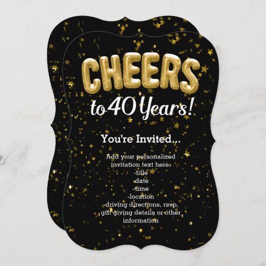 金ゴールドバルーン応援40歳40歳の誕生日 招待状 (正面/裏面)