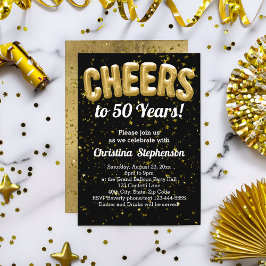 金ゴールドバルーン応援50年50誕生日 招待状