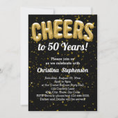 金ゴールドバルーン応援50年50誕生日 招待状 (正面)