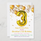 金ゴールドバルーン第3誕生日招待状 (正面)