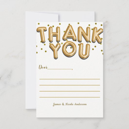 金ゴールドバルーン紙吹雪ドットモダンサンキューカード サンキューカード (正面)
