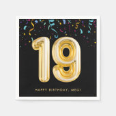 金ゴールドバルーン紙吹雪19th誕生日パーティー スタンダードカクテルナプキン (正面)