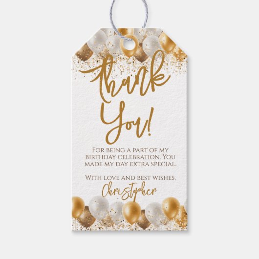 金ゴールドバルーン誕生日パーティーありがとう ギフトタグ (正面)