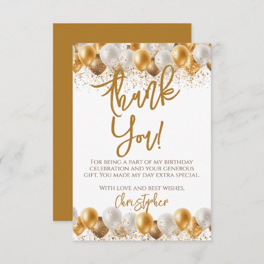 金ゴールドバルーン誕生日 サンキューカード (正面/裏面)