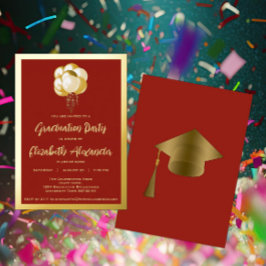 金ゴールドバルーン赤い卒業パーティホイル招待状 箔招待状