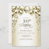 金ゴールドバルーン100th誕生日パーティー 招待状 (正面)