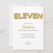 金ゴールドバルーン11番目の誕生日フォト招待状 招待状 (正面)