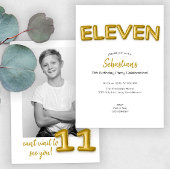 金ゴールドバルーン11番目の誕生日フォト招待状 招待状