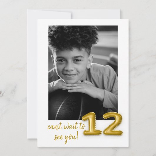 金ゴールドバルーン12番目の誕生日フォト招待状 招待状 (裏面)