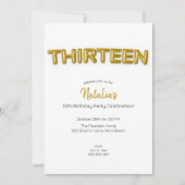 金ゴールドバルーン13番目の誕生日写真招待状 招待状 (正面)