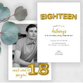 金ゴールドバルーン18誕生日フォト招待状 招待状