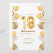 金ゴールドバルーン19th誕生日パーティー 招待状 (正面/裏面)