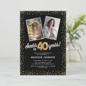 金ゴールドバルーン2写真40歳の誕生日 招待状 (スタンド正面)