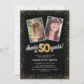 金ゴールドバルーン2写真50誕生日 招待状 (正面)