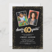 金ゴールドバルーン2写真60誕生日 招待状 (正面)