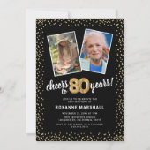 金ゴールドバルーン2写真80誕生日 招待状 (正面)