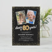 金ゴールドバルーン2写真80誕生日 招待状 (スタンド正面)