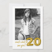 金ゴールドバルーン20番目の誕生日写真招待状 招待状 (裏面)