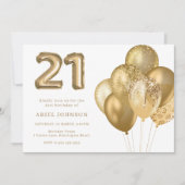 金ゴールドバルーン21歳の誕生日パーティー 招待状 (正面)