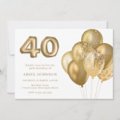 金ゴールドバルーン40歳の誕生日パーティー 招待状 (正面)