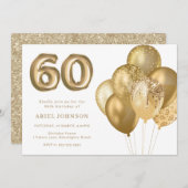 金ゴールドバルーン60th誕生日パーティー 招待状 (正面/裏面)
