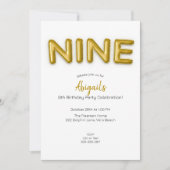 金ゴールドバルーン9番目の誕生日フォト招待状 招待状 (正面)