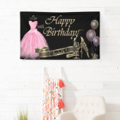 金ゴールドバルーン、ガラス、ヒール、シックなドレス、ブラック 横断幕 (インサイチュ)