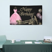 金ゴールドバルーン、ガラス、ヒール、シックなドレス、ブラック 横断幕 (トレードショー)