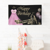 金ゴールドバルーン、ガラス、ヒール、ドレス、ブラック 横断幕 (インサイチュ)