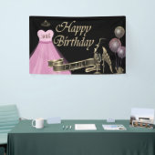 金ゴールドバルーン、ガラス、ヒール、ドレス、ブラック 横断幕 (トレードショー)