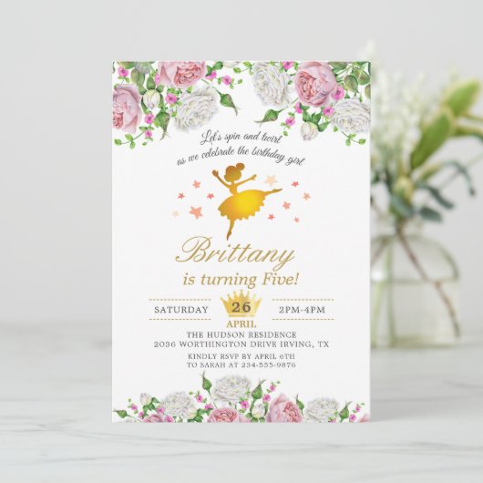 金ゴールドバレリエレガントナフローラガールバースデーパーティー 招待状 (スタンド正面)