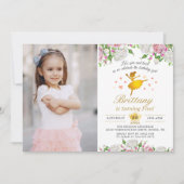 金ゴールドバレリエレガントナフローラガールフォト誕生日 招待状 (正面)
