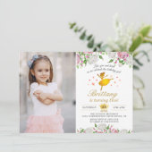 金ゴールドバレリエレガントナフローラガールフォト誕生日 招待状 (スタンド正面)