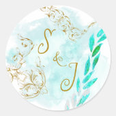 金ゴールドバロックティール（緑がかった色）エレガントヴィンテージウェディング ラウンドシール (正面)