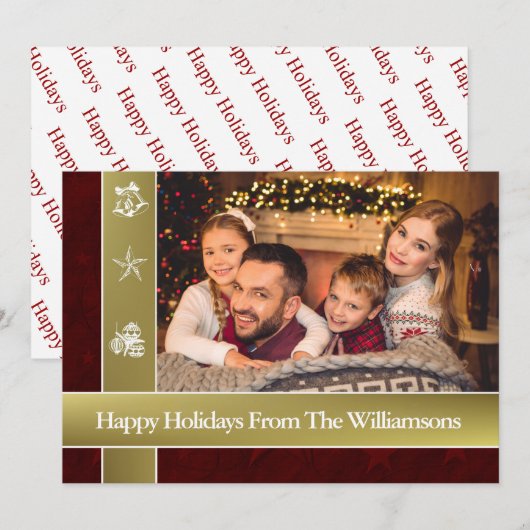 金ゴールドバンドサラウンドファミリーフォトハッピーホリデーズ シーズンカード (正面/裏面)