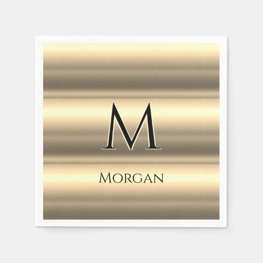 金ゴールドバンド、ブラックネーム&モノグラム スタンダードカクテルナプキン (正面)