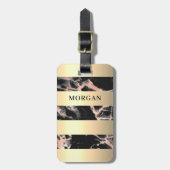 金ゴールドバンド、ブラック&バラ金ゴールド大理石、名前 ラゲッジタグ (正面縦)