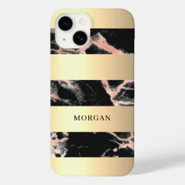 金ゴールドバンド、ブラック&バラ金ゴールド大理石、名前 Case-Mate iPhone 14ケース