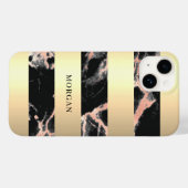 金ゴールドバンド、ブラック&バラ金ゴールド大理石、名前 Case-Mate iPhoneケース (裏面 (横))