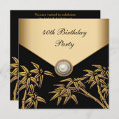 金ゴールドバンブーパールアジア40歳の誕生日パーティー 招待状 (正面/裏面)