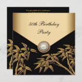金ゴールドバンブーパールアジア50th誕生日パーティー 招待状 (正面/裏面)