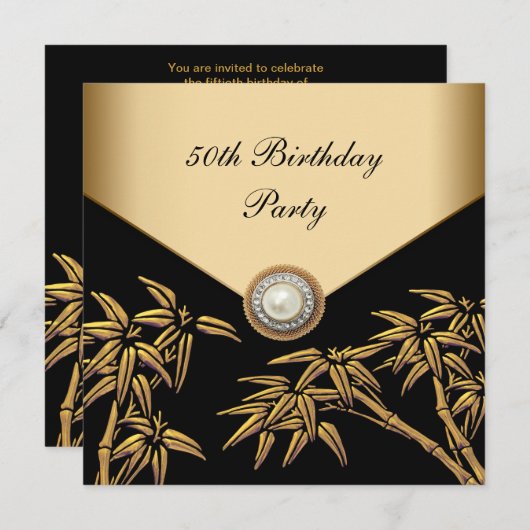 金ゴールドバンブーパールアジア50th誕生日パーティー 招待状 (正面/裏面)