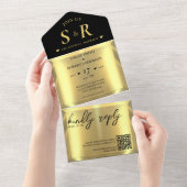 金ゴールドバーエレガントウェディング オールインワン招待状 (貼ってはがせる)